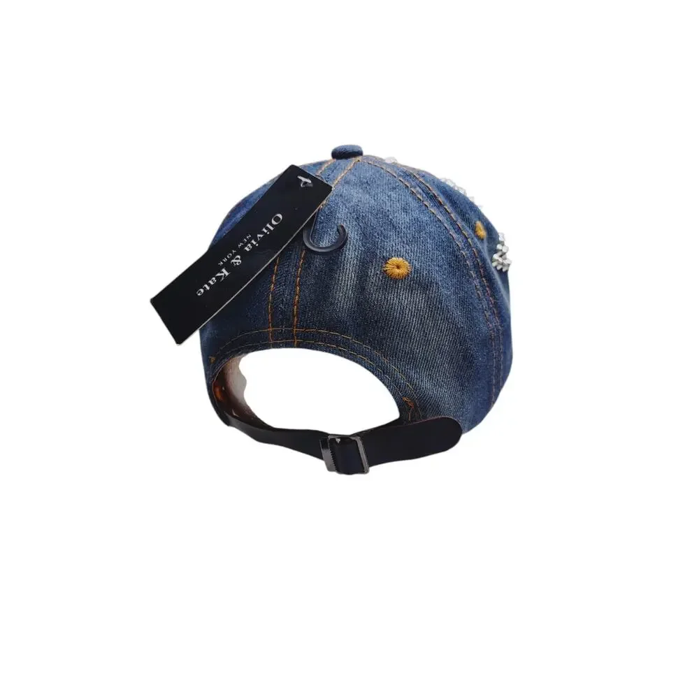 Rhinestone Star Denim Baseball Cap Bling Studded Y2K Adjustable Hat